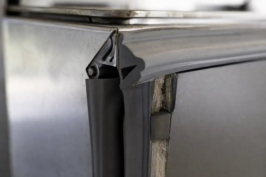 High-detail documentary for “Dart to Dart or Outside Edge: Why Two Suppliers Quote Different Sizes.” Show a dart profile with the dart labelled. Focus on the gasket profile, mitre, magnetic strip, retaining channel, hinge, latch, measurement point or visible failure pattern that supports the article’s explanation. Relevant equipment: Reach-ins; prep tables; walk-in swing doors; merchandisers. Relevant manufacturers when naturally visible: True as the worked dart-to-dart example. Realistic commercial-kitchen surfaces, accurate proportions, no added labels or text, horizontal composition.